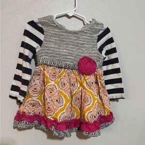 Striped and Floral Long Sleeve Dress 24 months boho unique 2T rare, too!